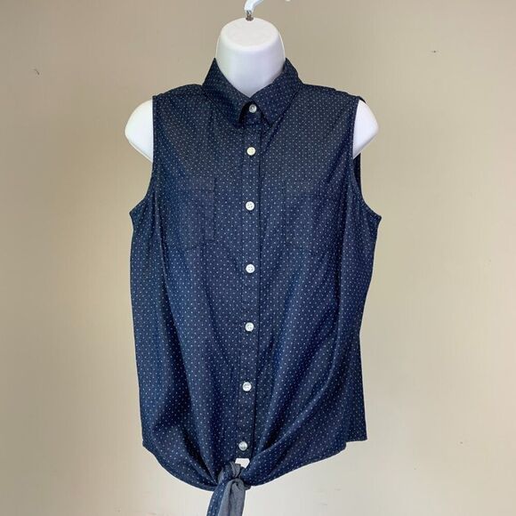 The Limited sz M Sleeveless Top Button Front Tie Waist Polka Dot New NWT - Picture 1 of 8